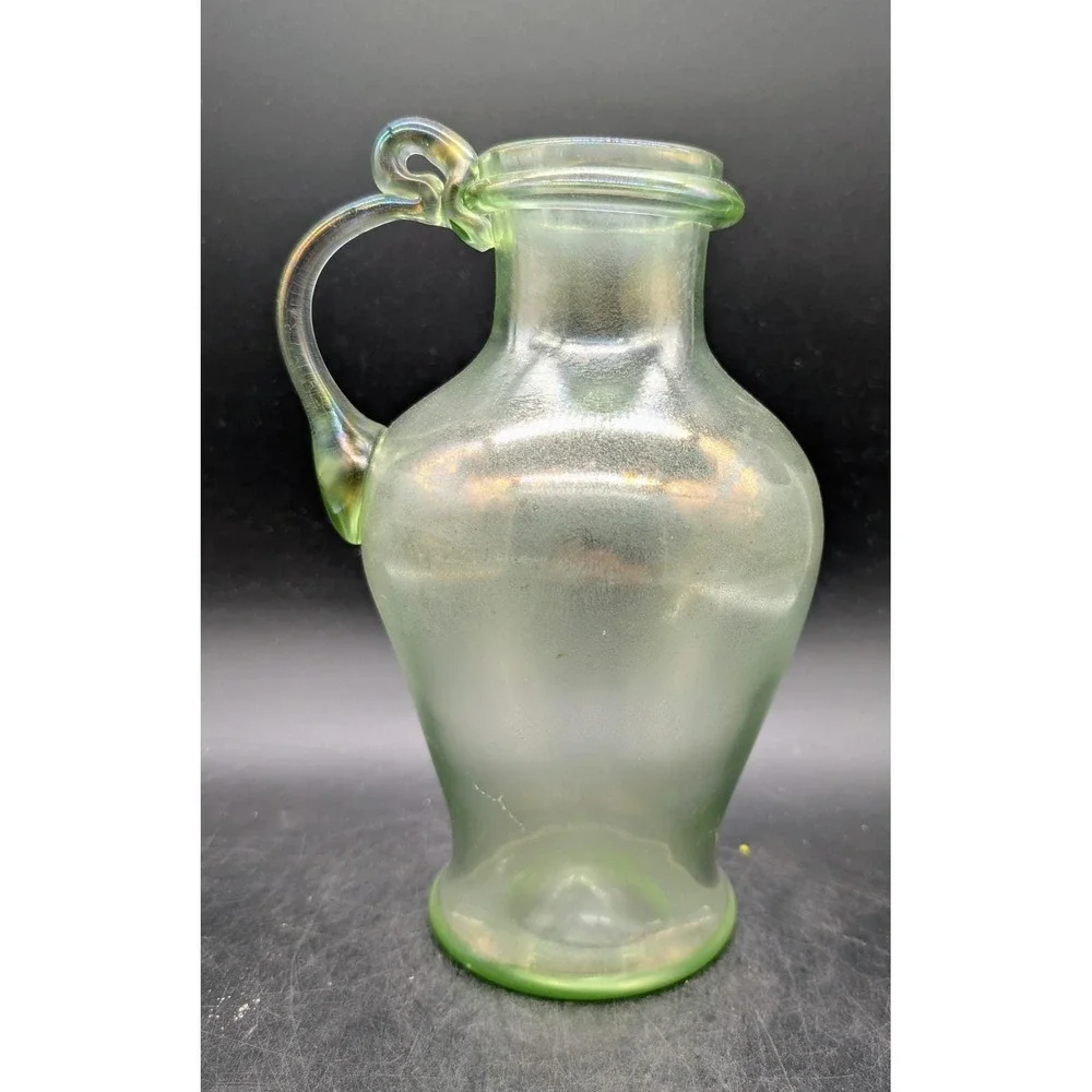 Antique Josephinenhutte Bohemian Uranium Glass Iridescent Pitcher UV Glow‎ 8?75